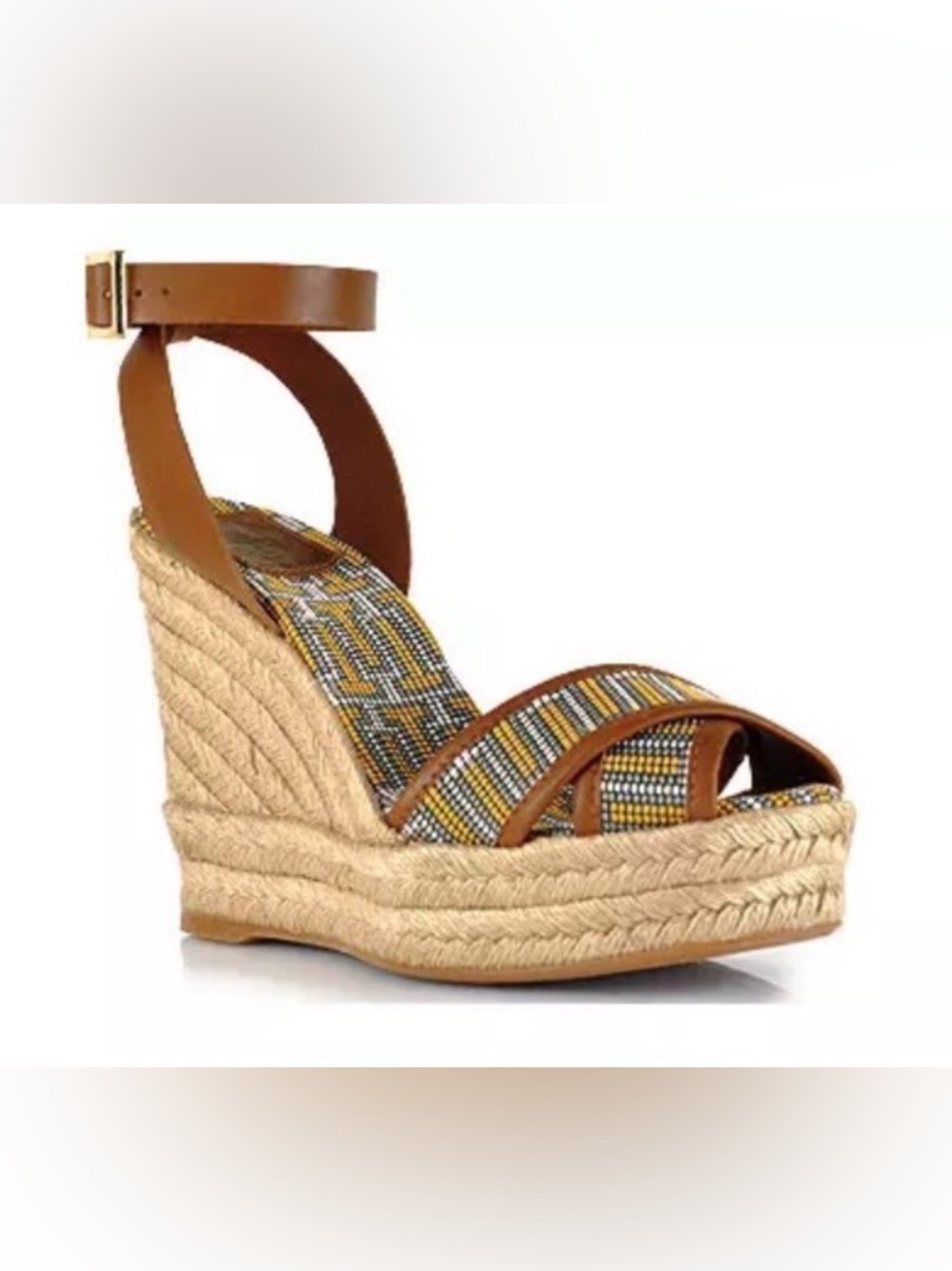 TORY BURCH Florian Espadrille Wedge Sandals Brown Multicolor Women’s Size 6